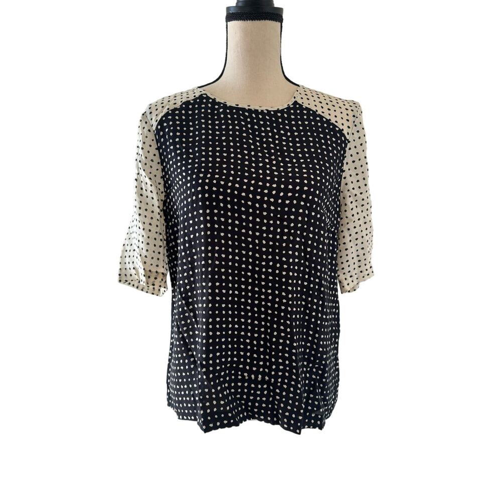 A.L.C. Printed Polka Dot Silk Top, Size M, Black and White